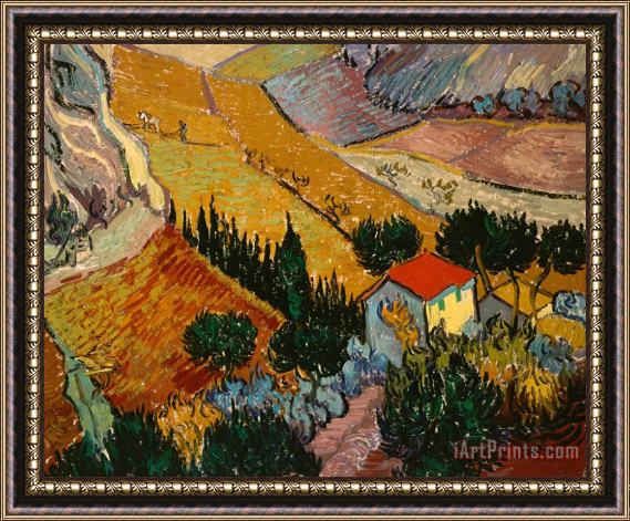 Vincent Van Gogh Landscape with House and Ploughman Framed Print