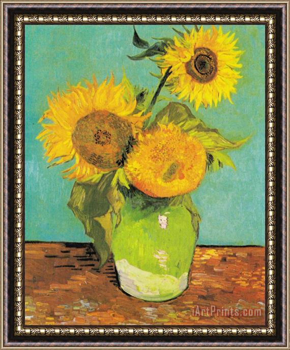 Vincent van Gogh Three Sunflowers in a Vase Framed Painting