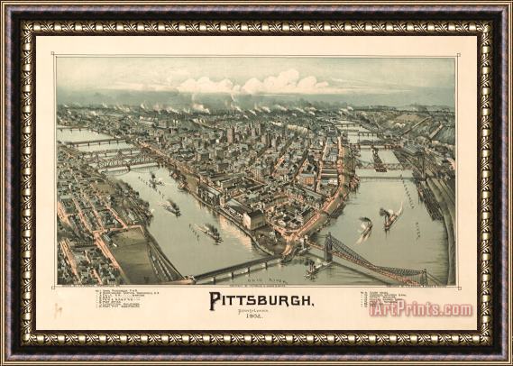 Vintage Images Pittsburg Map Framed Print