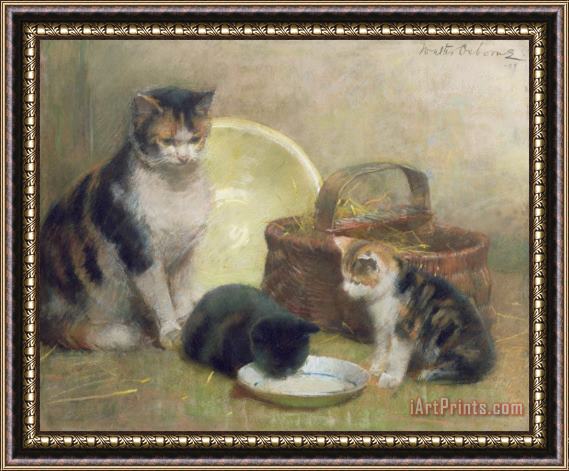 Walter Frederick Osborne Cat and Kittens Framed Painting