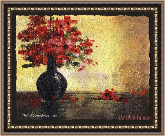 Wendy Kroeker Black Vase with Red Flowers Framed Painting