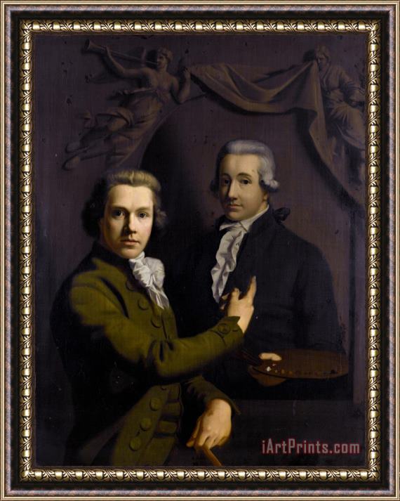 Willem Bartel van der Kooi Self Portrait Pointing to The Portrait of His Deceased Colleague Dirk Jacobs Ploegsma Framed Print