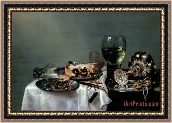 Willem Claesz Heda Breakfast Table with Blackberry Pie Framed Painting