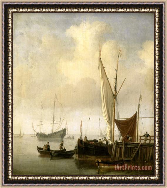 Willem van de Velde A Harbor Framed Painting