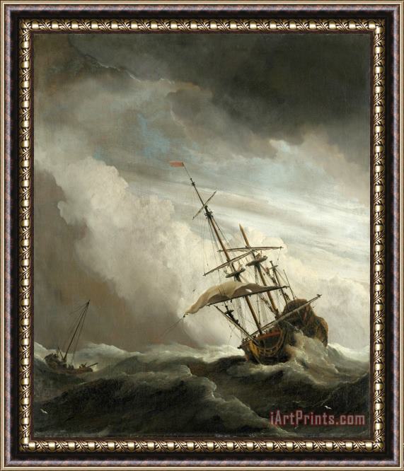 Willem van de Velde A Ship on The High Seas Caught by a Squall, Known As 'the Gust' Framed Painting