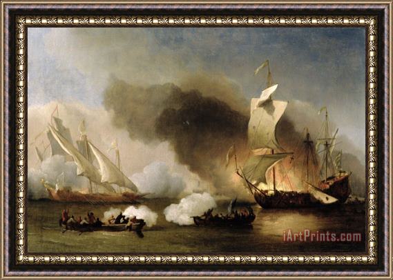 Willem van de Velde An Action off the Barbary Coast with Galleys and English Ships Framed Print