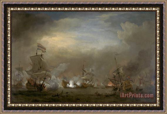 Willem van de Velde Encounter During The Battle of Kijkduin Framed Painting