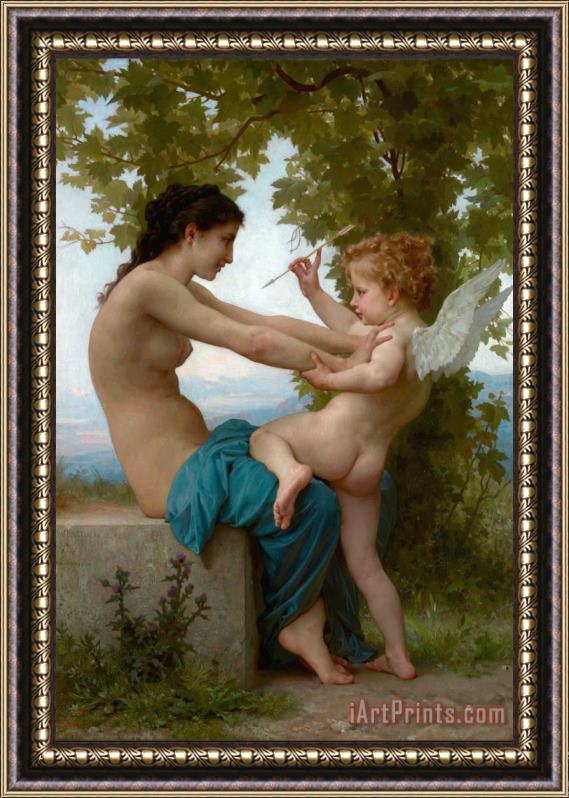 William Adolphe Bouguereau A Young Girl Defending Herself Against Eros Framed Painting