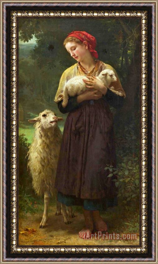 William Adolphe Bouguereau L'agneau Nouveau Ne (the Shepherdess) Framed Painting