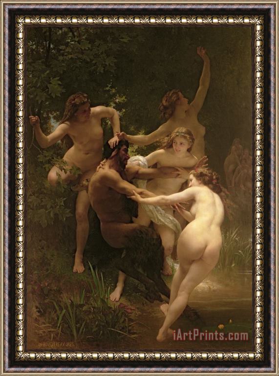 William Adolphe Bouguereau Nymphs and Satyr Framed Painting