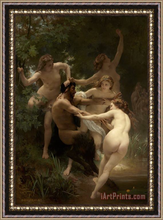 William Adolphe Bouguereau Nymphs And Satyr Framed Painting