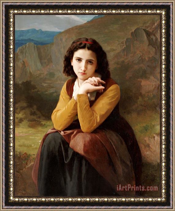 William Adolphe Bouguereau Reflective Beauty. Mignon Pensive Framed Painting