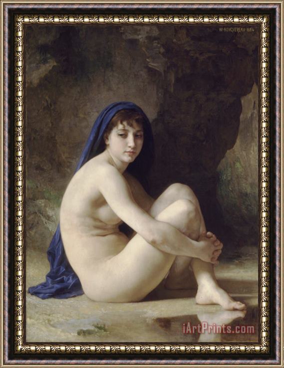 William Adolphe Bouguereau Seated Bather Framed Painting