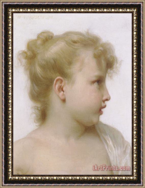 William Adolphe Bouguereau Study Head of a Little Girl Framed Painting