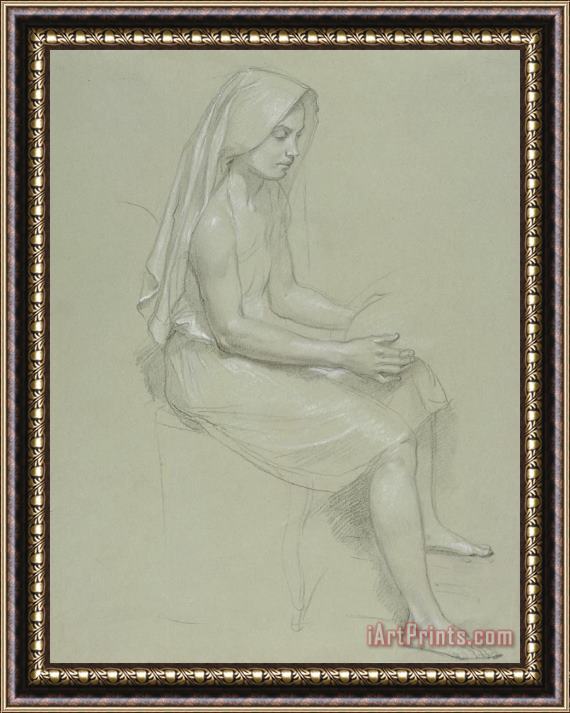 William Adolphe Bouguereau Study of a Seated Veiled Female Figure Framed Painting