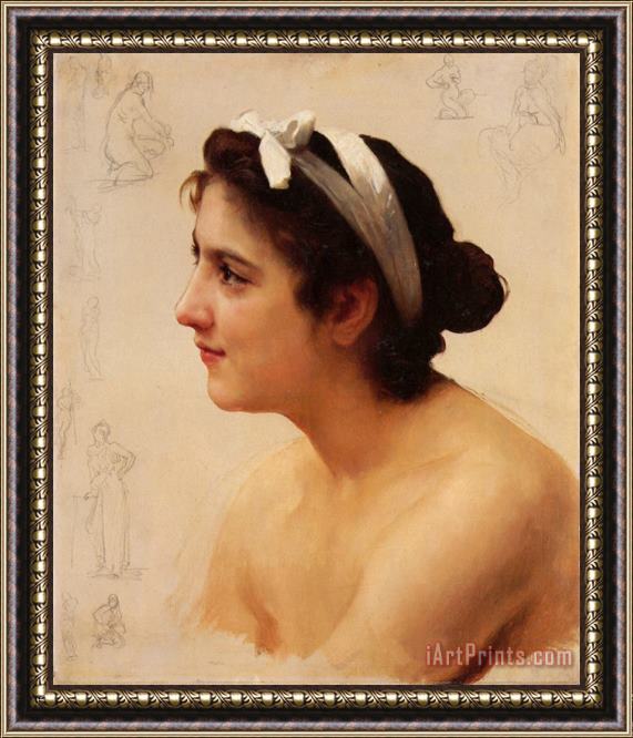 William Adolphe Bouguereau Study of a Woman, for Offering to Love Framed Painting