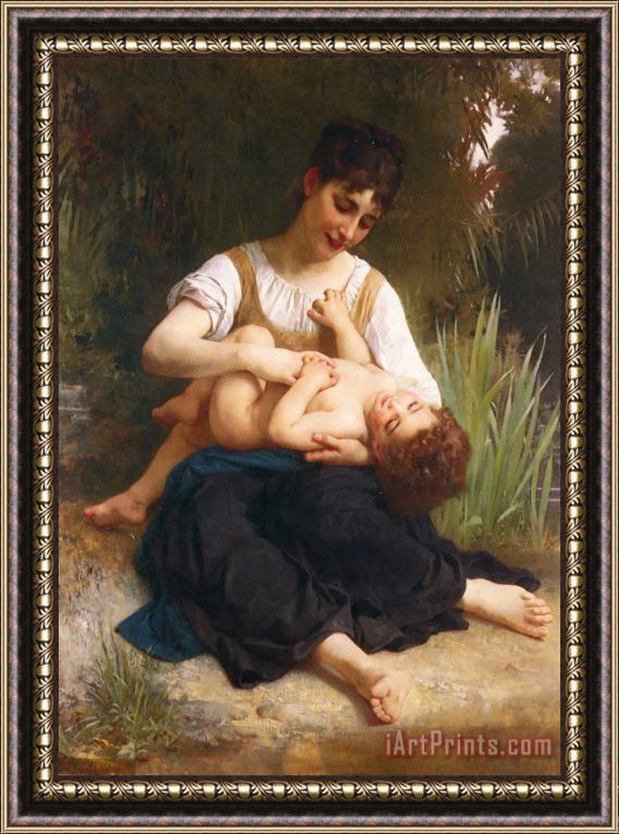 William Adolphe Bouguereau The Joys of Motherhood (girl Tickling a Child) Framed Painting