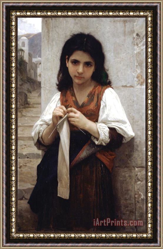 William Adolphe Bouguereau The Little Knitter Framed Painting