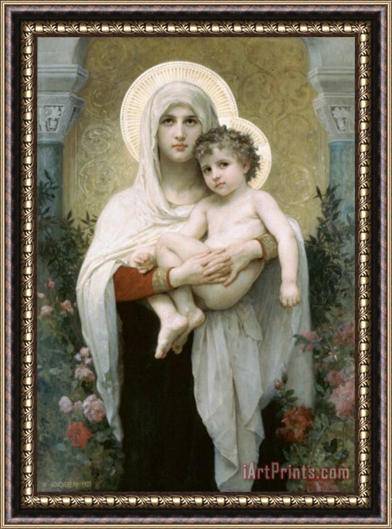 William Adolphe Bouguereau The Madonna of The Roses Framed Painting