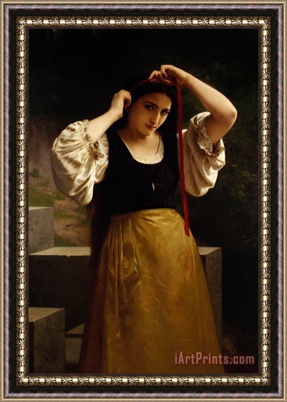 William Adolphe Bouguereau The Red Ribbon Framed Print