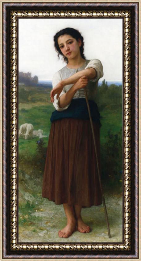 William Adolphe Bouguereau Young Sherpherdess Standing Framed Painting