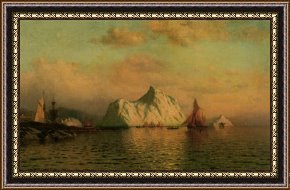 Fishing Boats in a Calm Sea Framed Prints - Fishing Boats Off Labrador Island by William Bradford