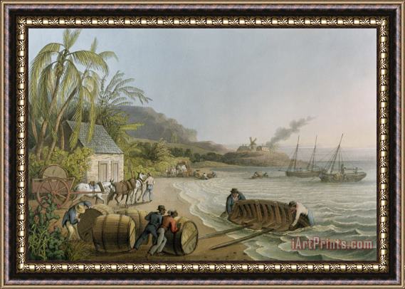 William Clark Carting and Putting Sugar Hogsheads on Board Framed Painting