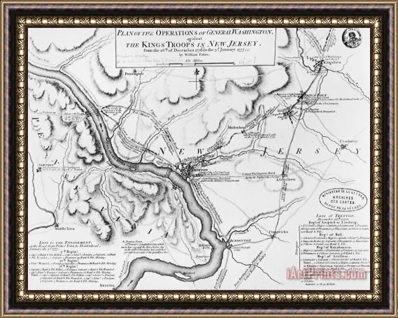 William Faden Plan Of The Operations Of General Washington Against The Kings Troops In New Jersey Framed Print