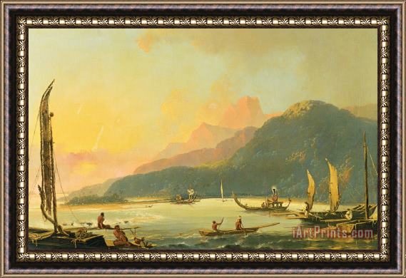 William Hodges Tahitian War Galleys in Matavai Bay - Tahiti Framed Painting