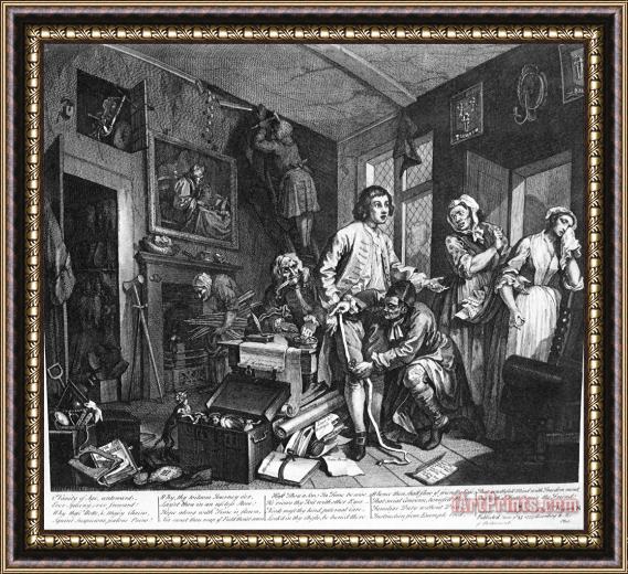 William Hogarth A Rake's Progress, Plate 1, The Young Heir Takes Possession of The Miser's Effects Framed Painting