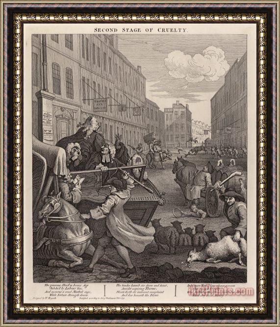 William Hogarth The Second Stage of Cruelty Coachman Beating a Fallen Horse Framed Print