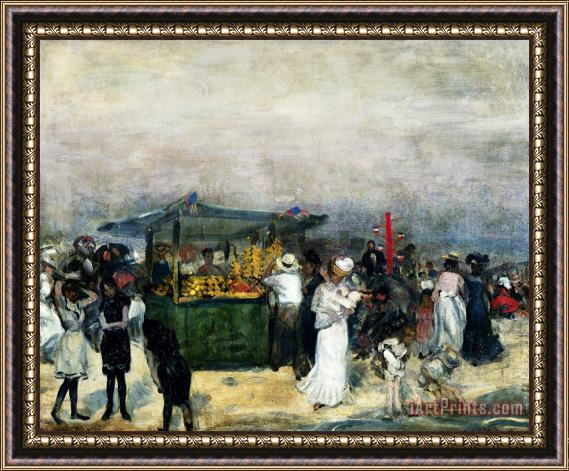 William James Glackens Fruit Stand, Coney Island Framed Painting