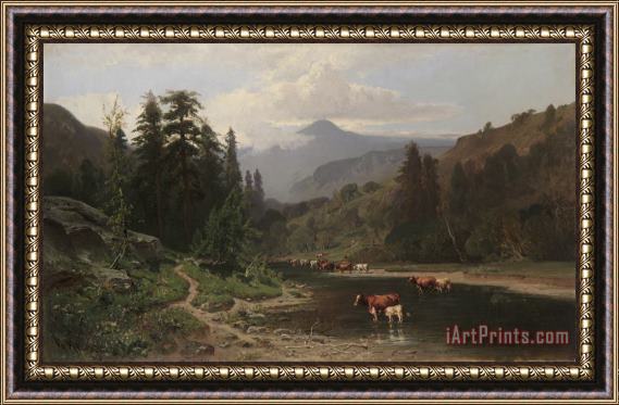 William Keith Mountain Landscape with Cattle Framed Print