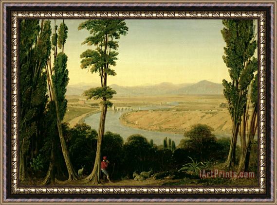 William Linton A View of the Tiber and the Roman Campagna from Monte Mario Framed Painting