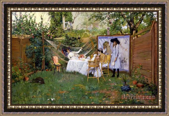 William Merritt Chase Open Air Breakfast Framed Painting