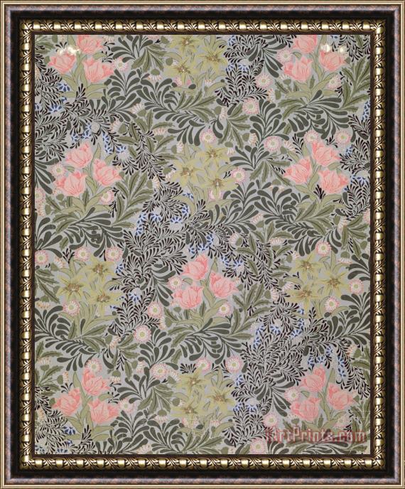 William Morris Wallpaper Design With Tulips Daisies And Honeysuckle Framed Painting