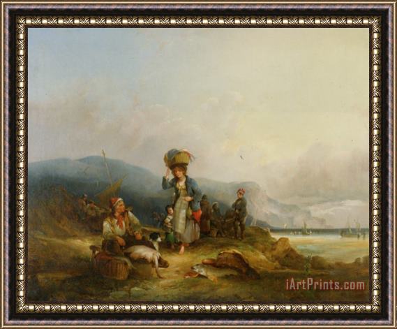 William Shayer, Snr Fisherfolk And Their Catch by The Sea Framed Painting