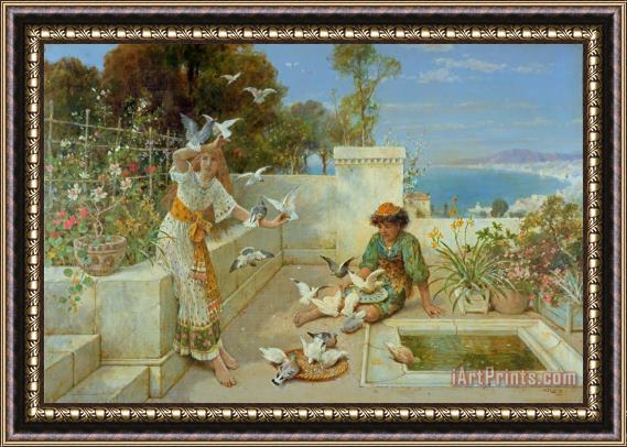 William Stephen Coleman Children by the Mediterranean Framed Painting