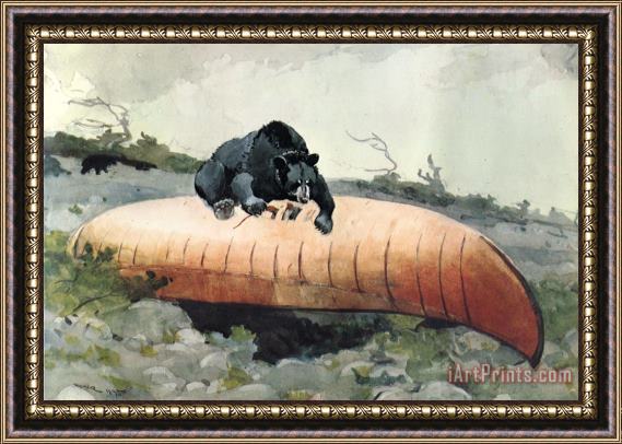 Winslow Homer Bear And Canoe Framed Print