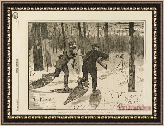 Winslow Homer Deer Stalking in The Adirondacks in Winter, From Every Saturday, January 21, 1871, P. 57 Framed Painting