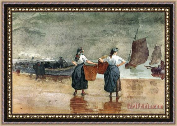 Winslow Homer Fisher Girls on The Beach, Tynemouth Framed Painting