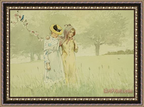 Winslow Homer Girls strolling in an Orchard Framed Print