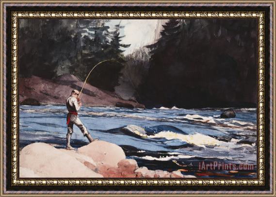 Winslow Homer Man Fishing a New England Stream Framed Painting