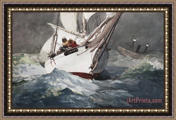 Winslow Homer Reefing Sails Around Diamond Shoals, Cape Hatteras Framed Painting