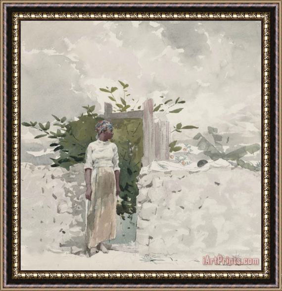 Winslow Homer Woman Standing by a Gate Framed Painting