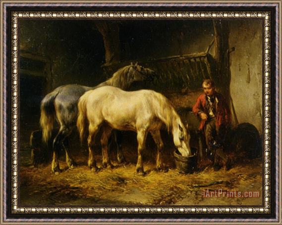 Wouter Verschuur Feeding The Horses Framed Print
