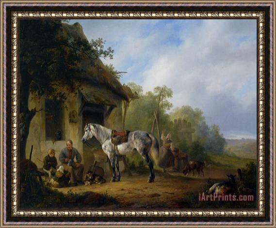 Wouter Verschuur Figures Near a Farmstead Framed Painting