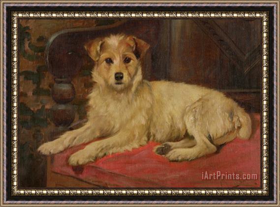 Wright Barker A Terrier on a Settee Framed Print