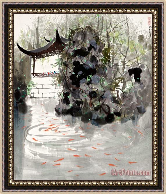 Wu Guanzhong Appreciating The Fish, 1978 Framed Painting
