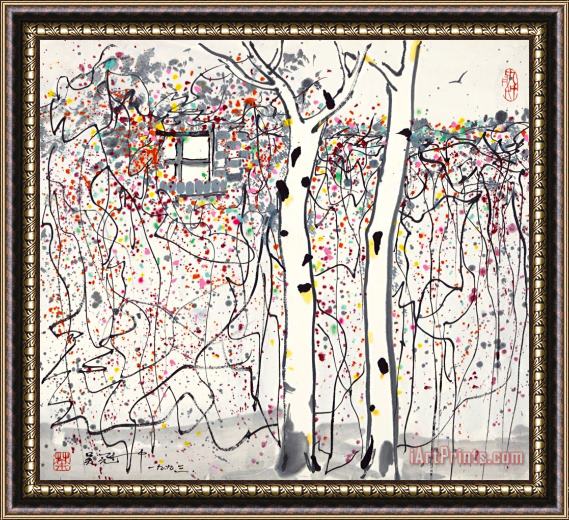 Wu Guanzhong Autumnal Vine on Wall, 1993 Framed Painting